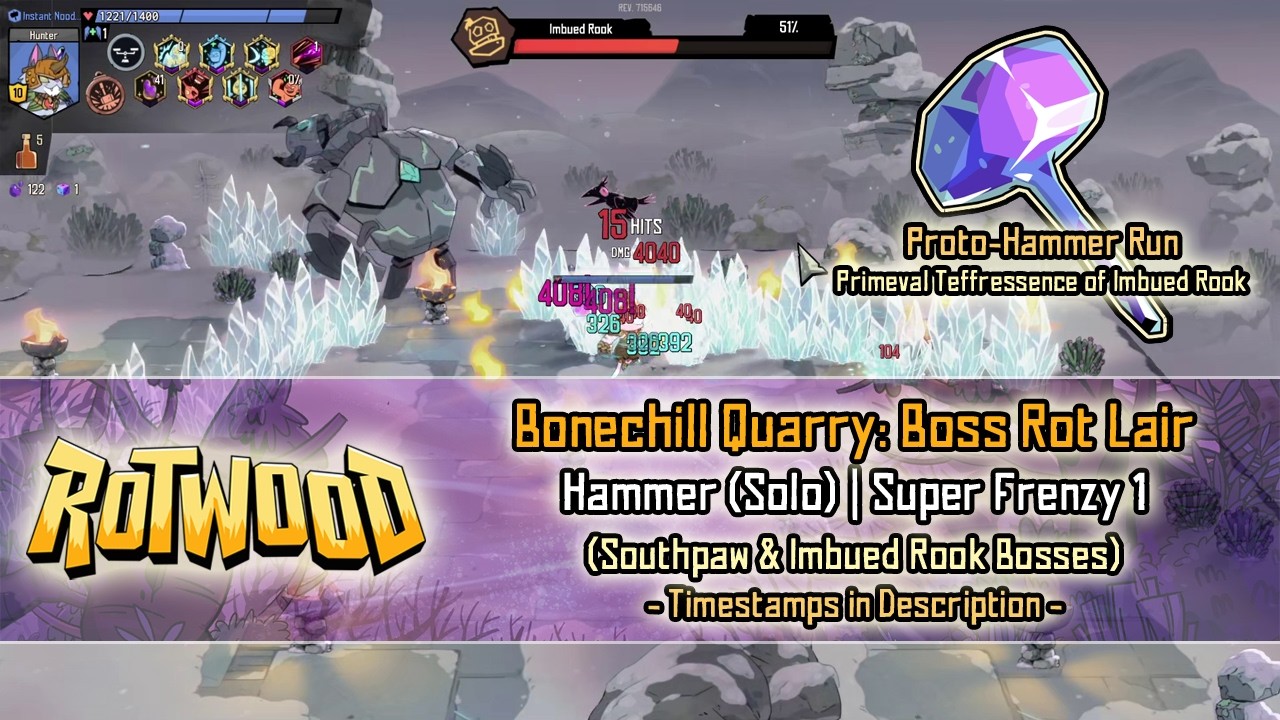 Rotwood - Bonechill Quarry: Boss Rot Lair [Hammer SF1] Solo Run (Southpaw & Imbued Rook Bosses)
