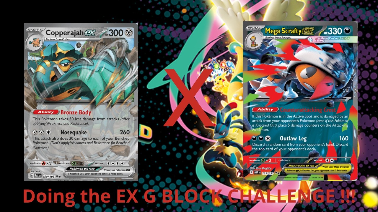 Doing the ex G BLOCK CHALLENGE !!! (Copperajah ex VS Mega Scrafty ex) Pokémon TCG Live