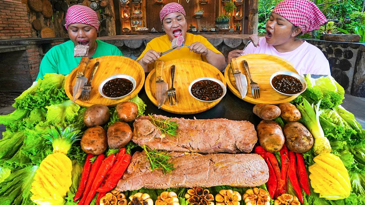 Cooking Most Favorite Stake Grilled Potato and Vegetable Eating Delicious-Food O'clock TV