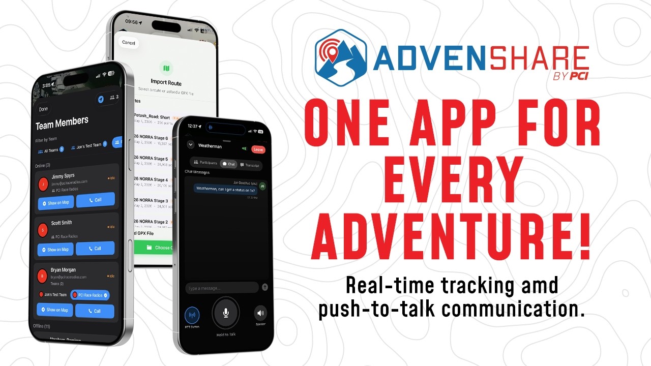 Welcome to Advenshare! A Communications and GPS Tracking APP by PCI Race Radios