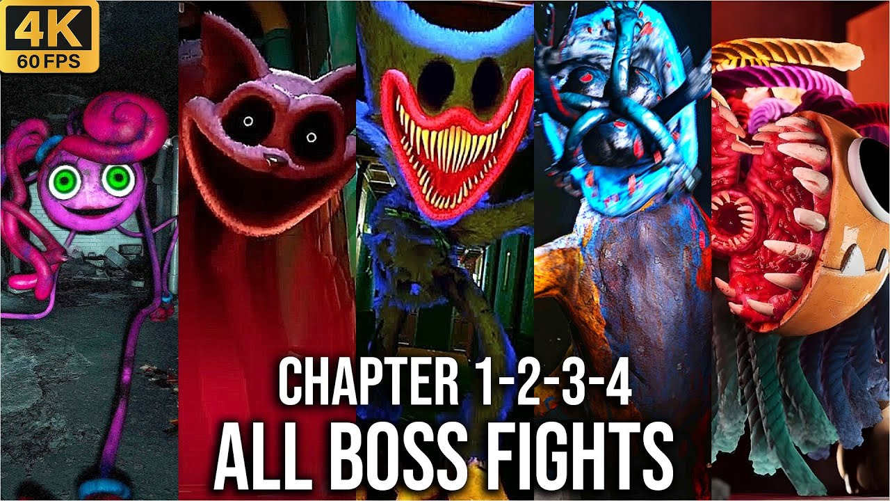 POPPY PLAYTIME CHAPTERS 1, 2, 3, 4 - ALL BOSS FIGHTS & MONSTER Encounters (4K60fps)