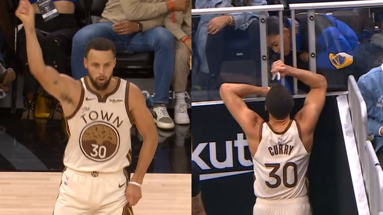 Steph Curry dancing after hitting 3 then went and spoke to his wife mid-game 😂