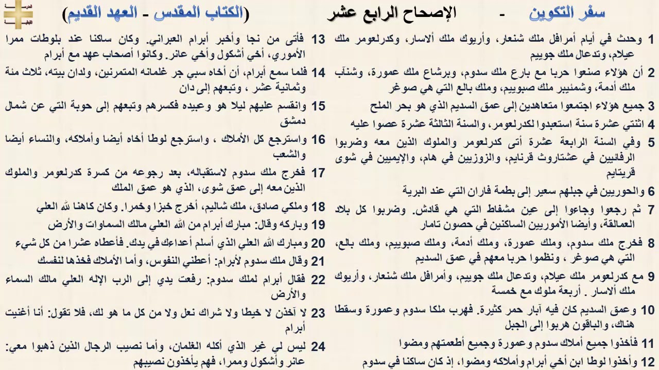 سفر التكوين 14 - الإصحاح الرابع عشر - نيافة الانبا رافائيل الاسقف العام