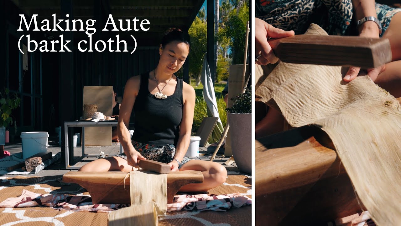 Making Aute (bark cloth) with Nikau Hindin