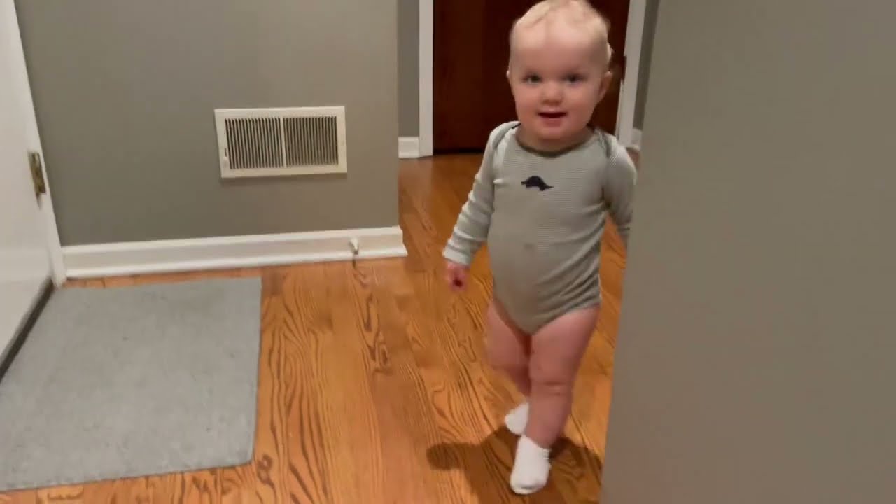 Baby chasing his Daddy around the house!