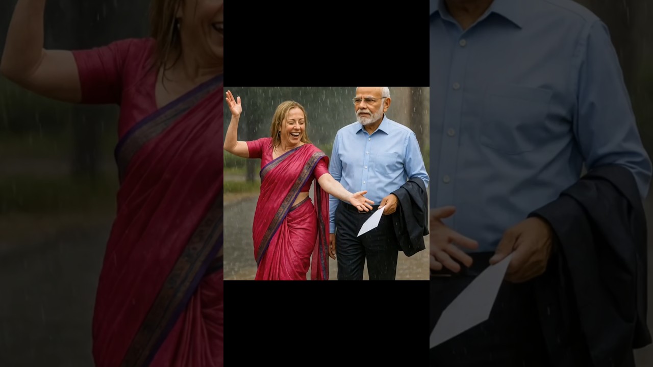 Modi & Meloni's Rainy Day Dance | Meloni in Saree, Modi with Suit & Paper | Unexpected Moment!