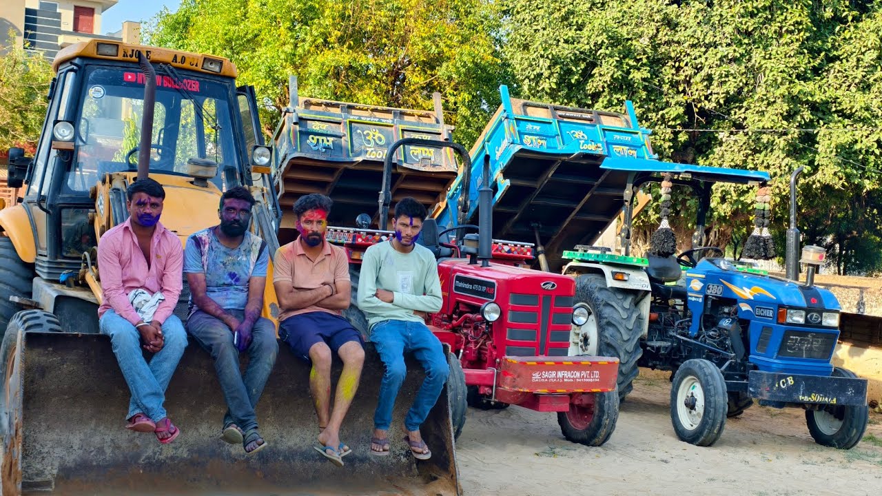 JCB 3dx Machine Loading in Mud | Swarj 855FE Massey 241 Eicher 380 Mahindra 275 Kubota | JCB Tractor