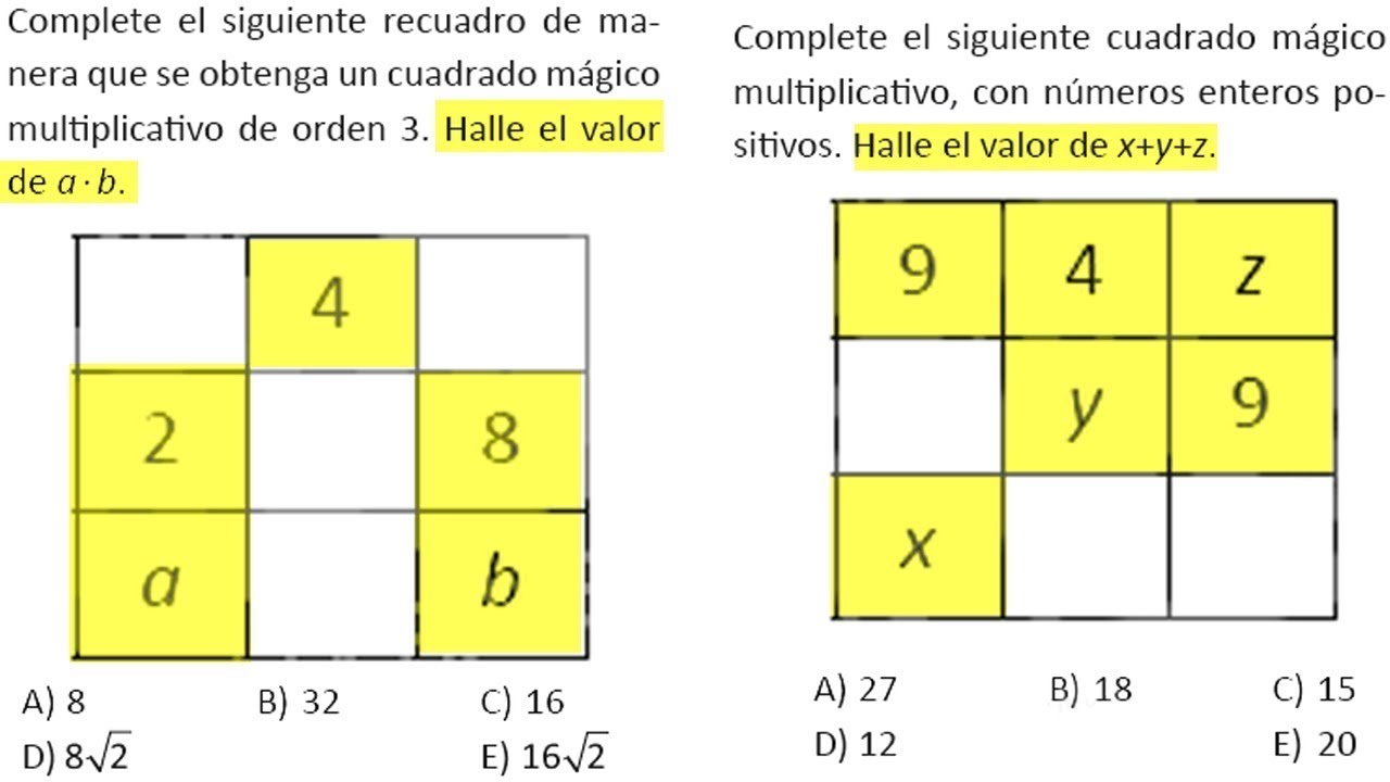 CUADRADOS MAGICOS EJERCICIOS RESUELTOS DE RAZONAMIENTO MATEMÁTICO HABILIDAD LOGICO