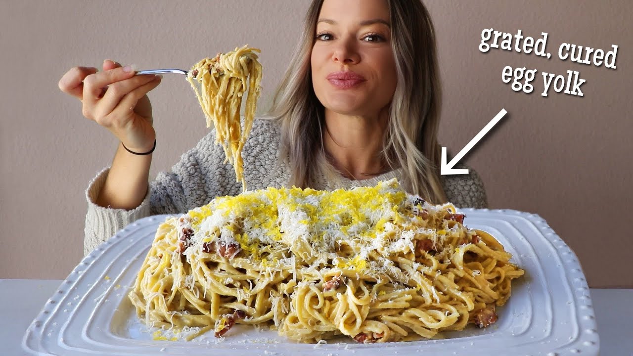 Паста Карбонара с вялеными яичными желтками! | MUKBANG