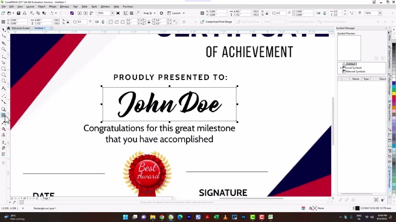 How to Make Bulk Certificate With Name in CorelDRAW | Creating a Certificate with Print Merge