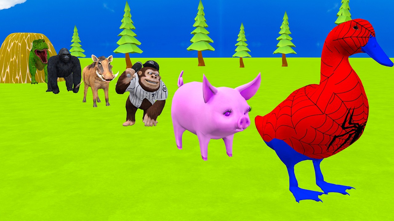 Long Slide Game With Elephant Gorilla Buffalo Hippopotamus Tiger   3d Animal Game   Funny 3d Animals