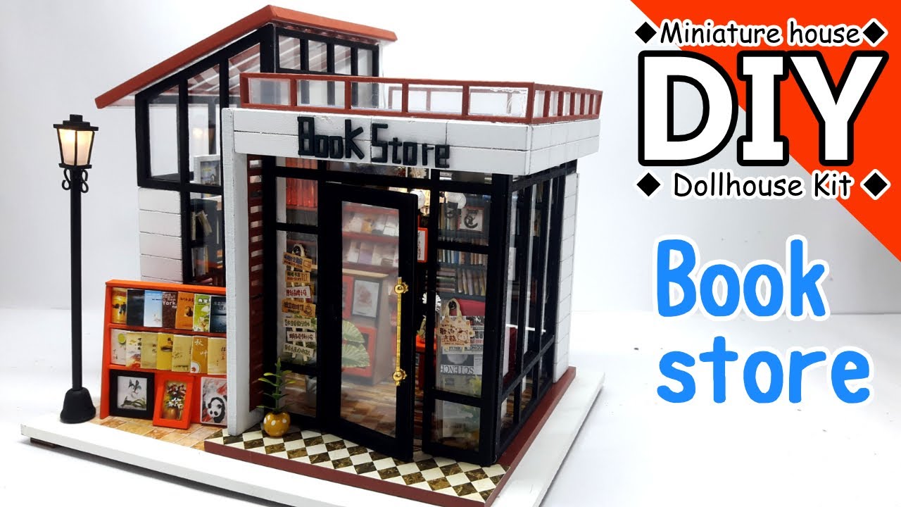 DIY Miniature Dollhouse Kit Book Store CPOWACE　ミニチュアドールハウスキット　街角の小さな書店を作ってみた