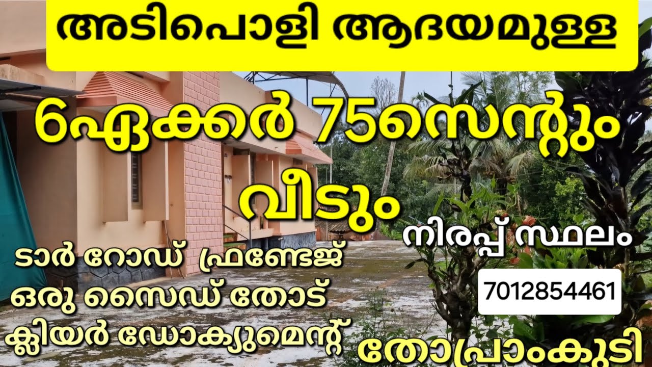 6ഏക്കർ 75സെന്റും വീടും.. അടിപൊളി ആദയം. ടാർ റോഡ് ഫ്രണ്ടേജ്.ഒരു സൈഡ് തോട്. നിരപ്പ് സ്ഥലം. തോപ്രാംകുടി👇