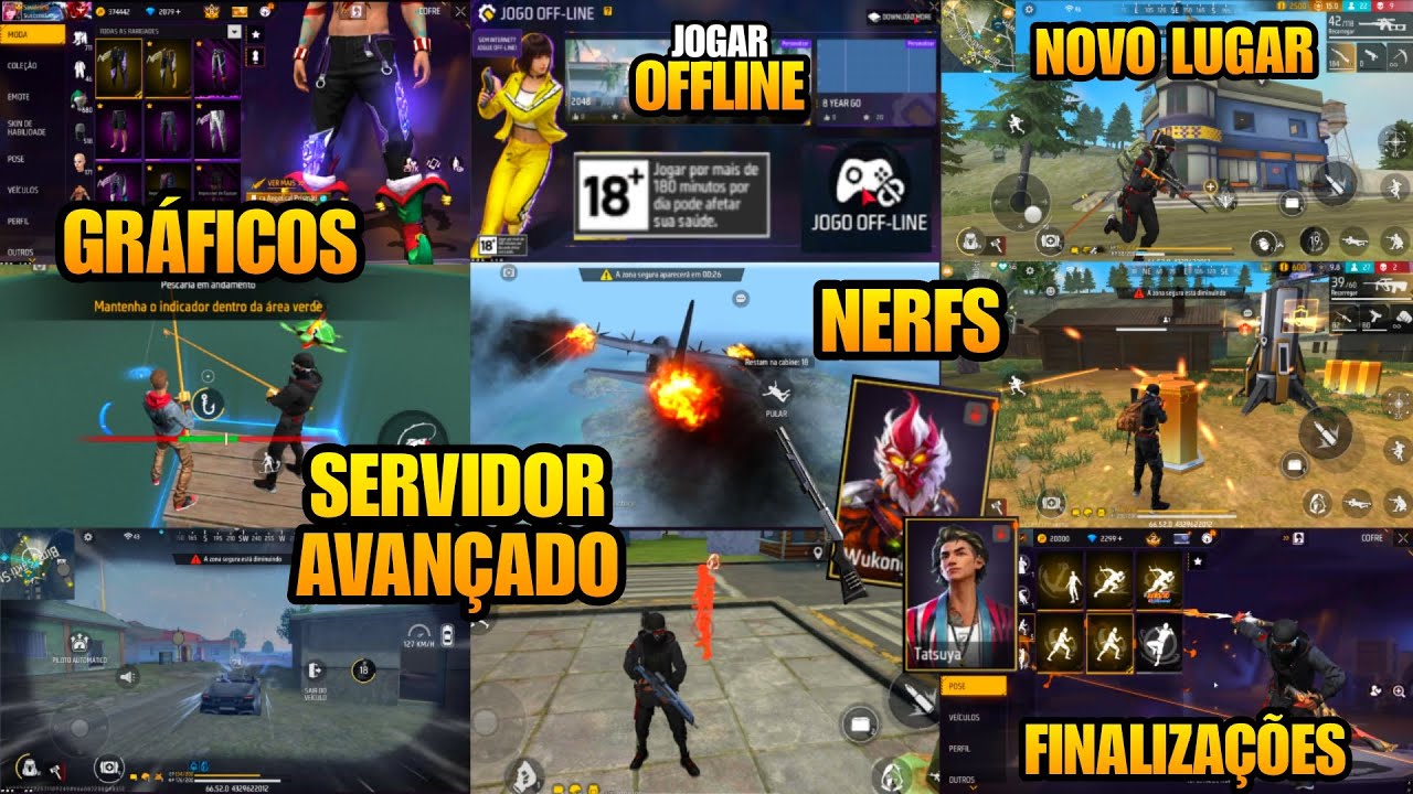 FREE FIRE OFFLINE, EFEITOS DE FINALIZAÇÃO, M590 NERF, TATSUYA E MAIS NOVIDADES! SERVIDOR AVANÇADO FF