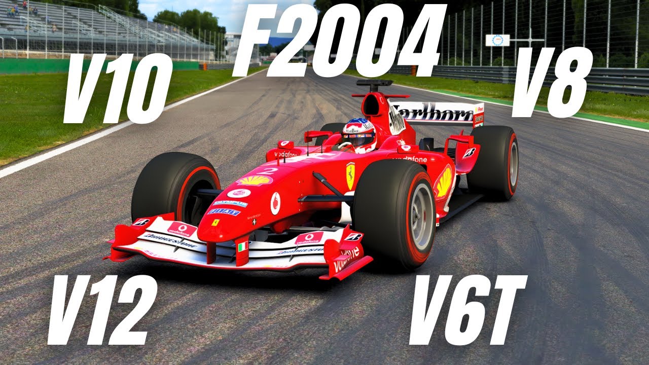 Ferrari F2004 with V10 V8 V6 TURBO HYBRID and V12 Engines