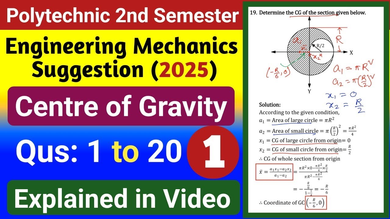 Centre of Gravity (Part 1: Qus. No. 1 to 20) | Engineering Mechanics Suggestion | 2nd Semester