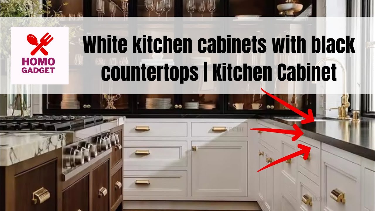 White kitchen cabinets with black countertops