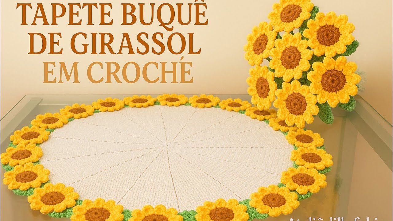 TAPETE BUQUÊ DE FLORES DE GIRASSOL EM CROCHÊ PASSO A PASSO COMPLETO | FÁCIL E ENCANTADOR | 80CM