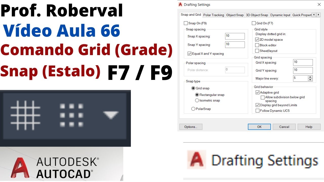 Aula 66 - Comando Grid (Grade) e Snap (Estalo) no AutoCAD.
