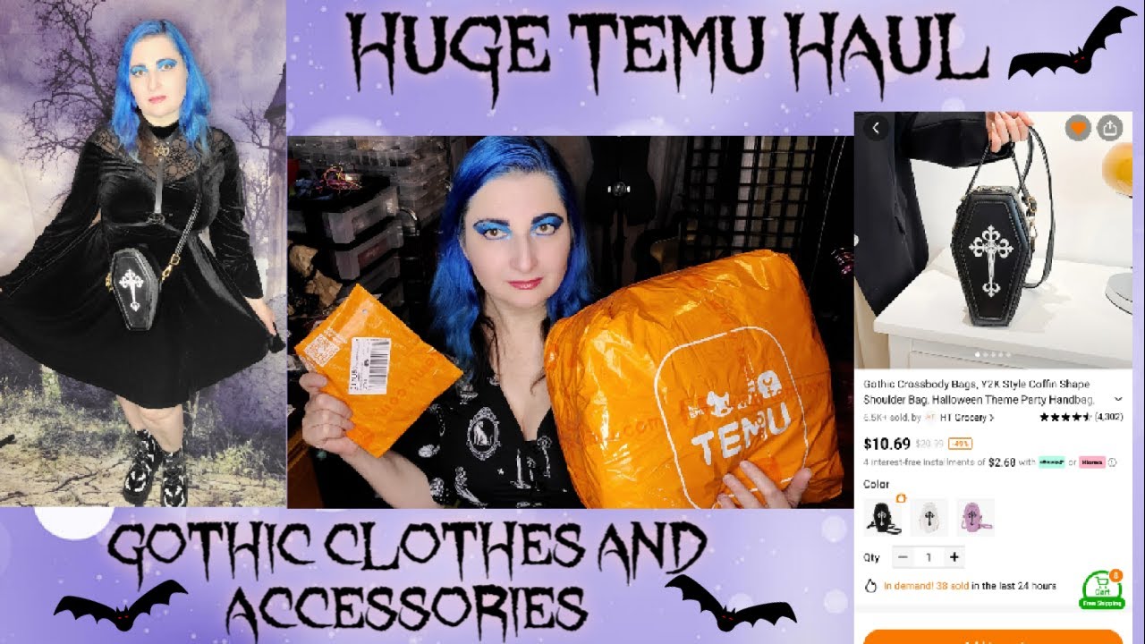 HUGE TEMU HAUL gothic clothing and accessories stickers crafting supplies GOTH ON A BUDGET💜🦇💜