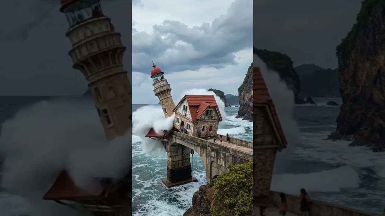 Lighthouse Cliff Platform Collapses Into Sea During Coastal Storm