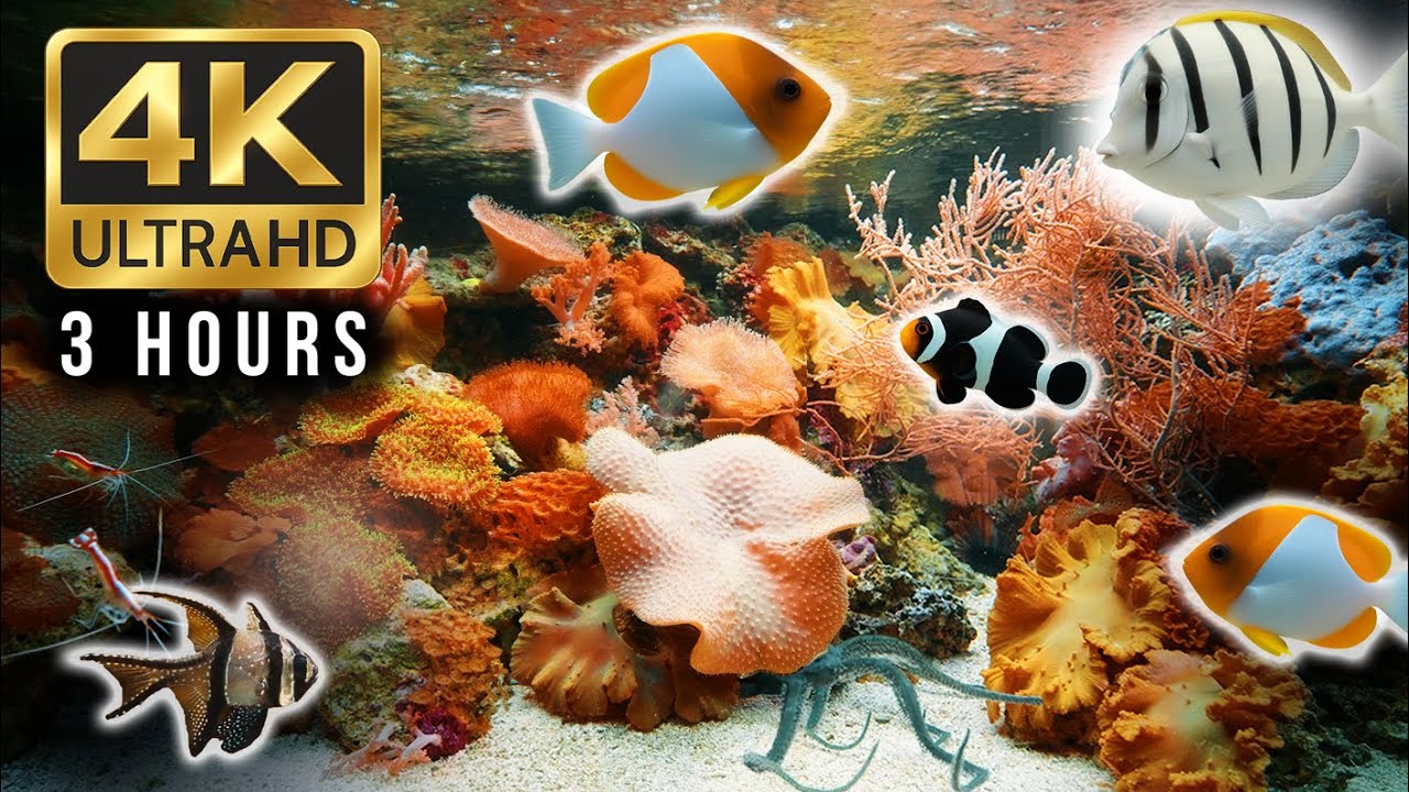 3-Hour 4K Aquarium &ndash; No Loop | Relaxing Underwater Scene with Colorful Fish & Coral