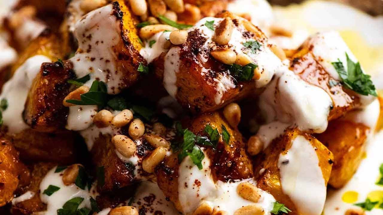 Roasted Pumpkin with Yogurt Sauce and Pine Nuts