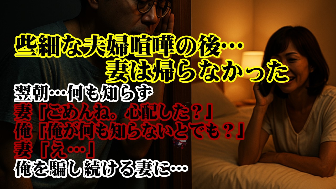 【離婚】些細な夫婦喧嘩の後…妻は帰らなかった→翌朝…何も知らずに帰宅した妻「ごめんね。心配した？」俺「俺が何も知らないとでも？」妻「え…」俺を騙し続ける妻に虫唾が走り離婚をたたきつけてやった【シタ妻】