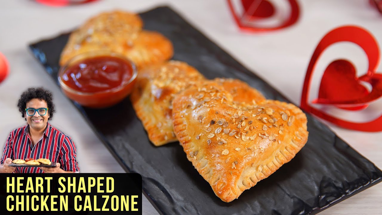 Chicken Calzone Recipe | How To Make Chicken Calzone In Oven | Valentine's Day Special Recipe