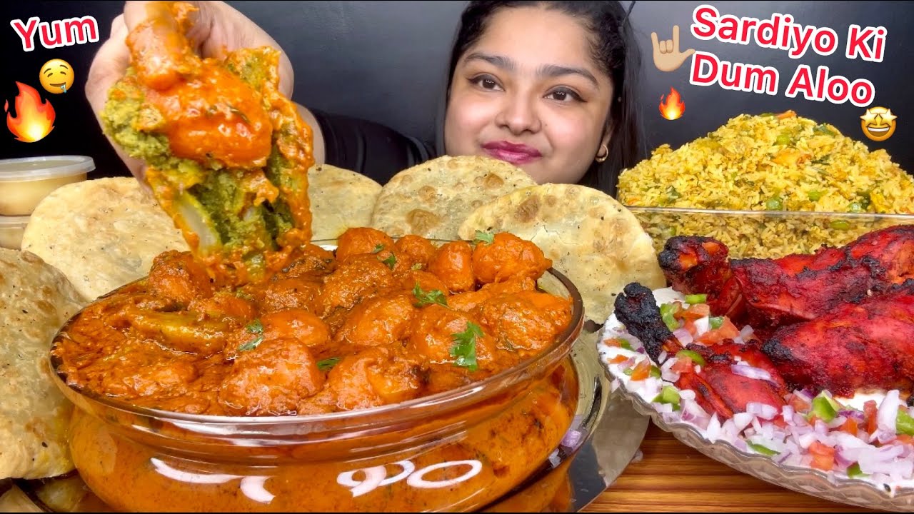 SARDIYO WALI SPICY DUM ALOO WITH KHASTA MATAR KI KACHORI AND EGG BHURJI FRIED RICE WITH DAHI CHICKEN