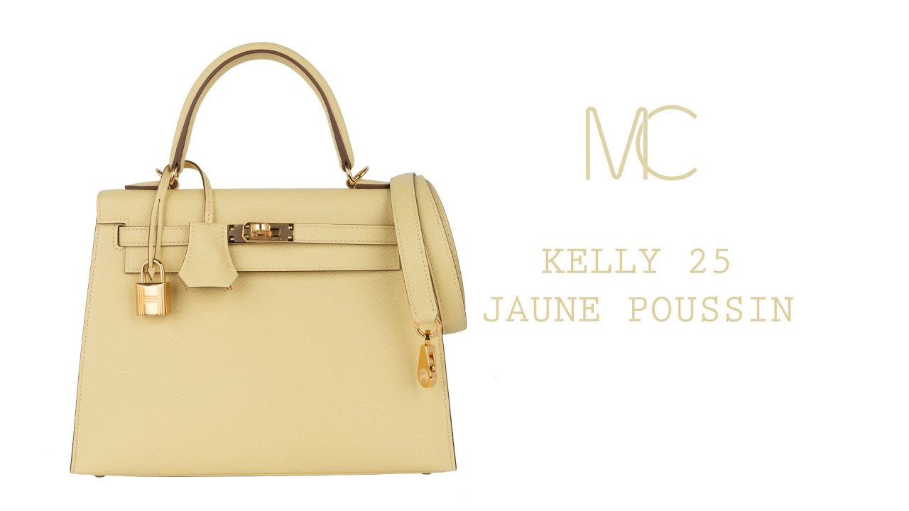 Hermes Kelly 25 Bag Jaune Poussin Epsom Gold Hardware • MIGHTYCHIC •