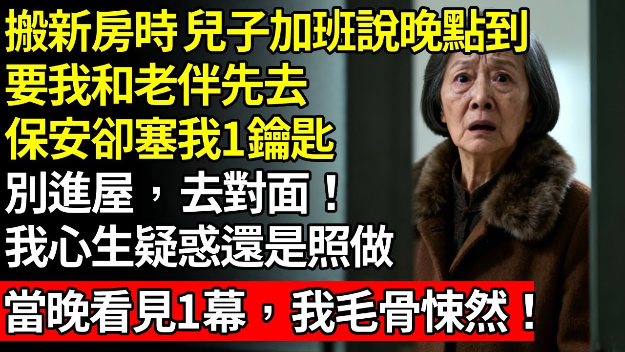 搬新房時兒子加班說晚點到，要我和老伴先去，剛進社區，保全塞我1鑰匙，別進屋，去對面！我心生疑惑還是照做，當​​晚看見1幕，我毛骨悚然！#養老#不孝子#人間家務#退休金