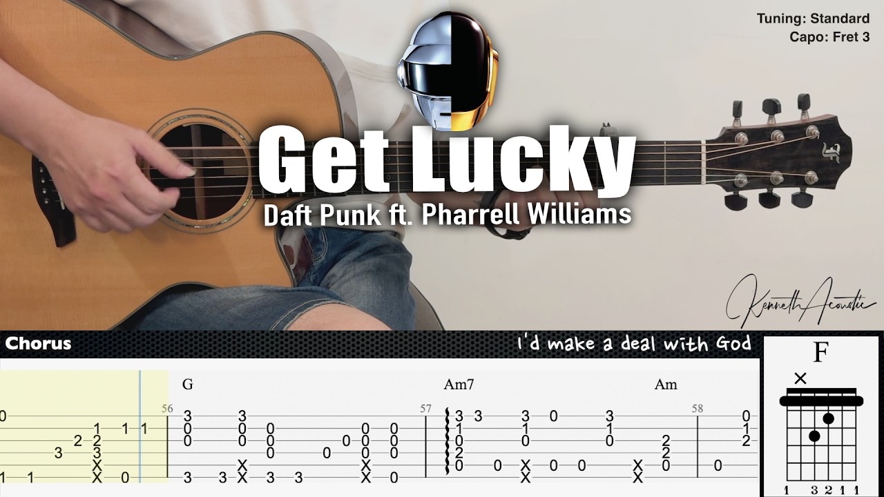 Get Lucky - Daft Punk ft. Pharrell Williams | Fingerstyle Guitar | TAB + Chords + Lyrics
