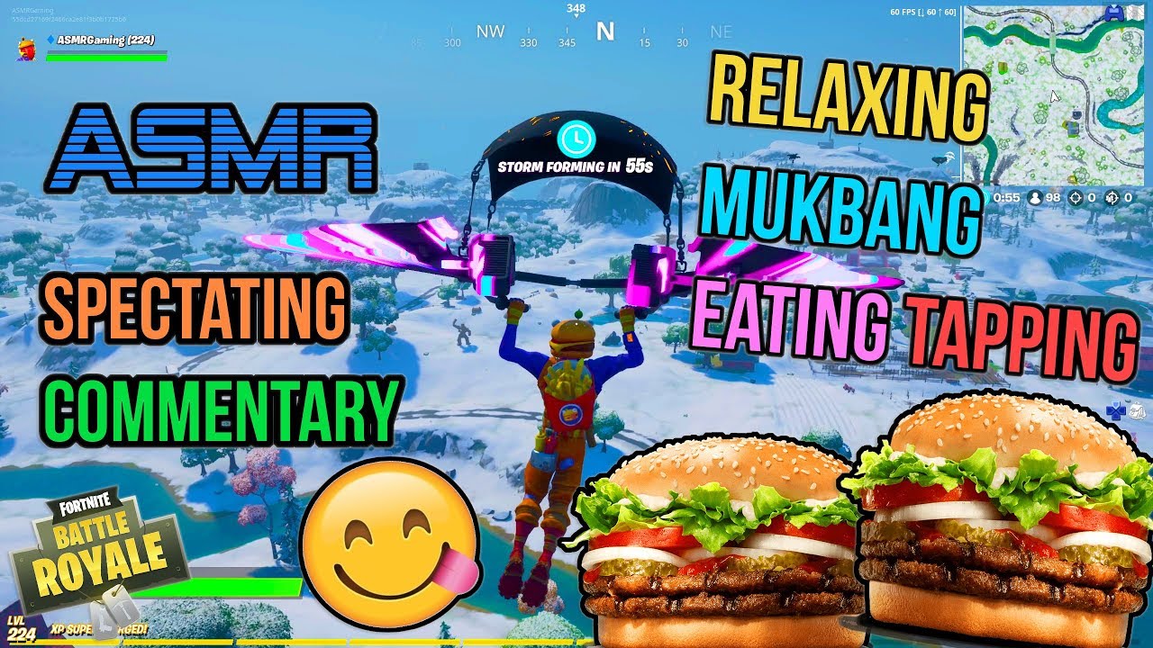 ASMR Gaming 🤤🍔 Fortnite Mukbang Eating Hamburgers Commentary + Tapping 먹방 🎮🎧 Relaxing Whispering 😴💤