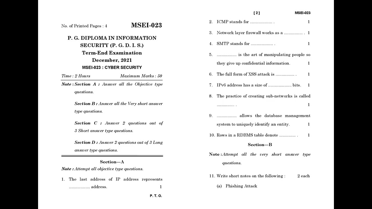 MSEI - 023   December 2021 Question Paper