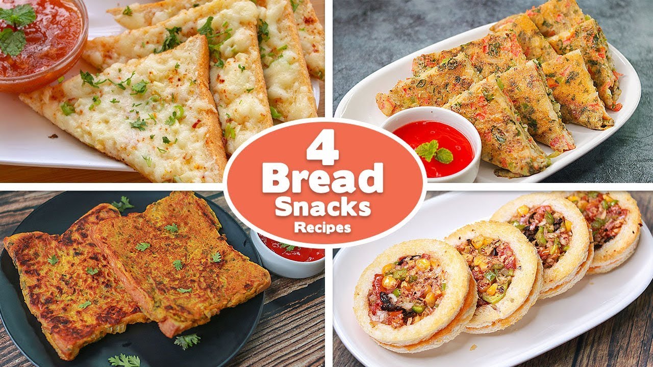 4 Easy Bread Snacks Recipes | Chili Cheese Toast | Bread omelet | Besan Bread | Disc Pizza | toasted