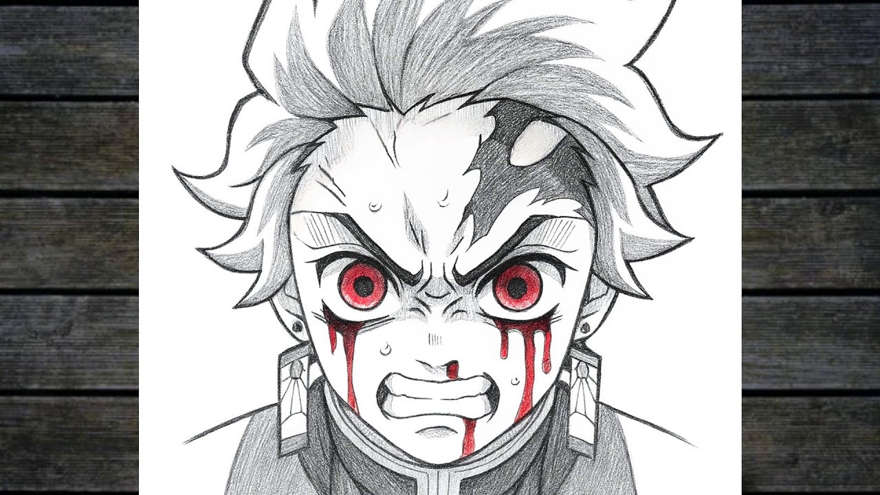 رسم تانجيرو كامادو بعيون حمراء وملامح غاضبة | رسم تانجيرو من قاتل الشياطين | رسم انمي سهل خطوة بخطوة