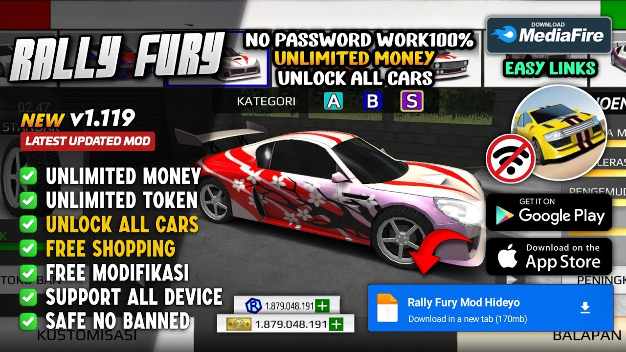Rally Fury Mod Apk v1.119 Terbaru 2025 - Unlimited Money/Token & Unlock All Cars