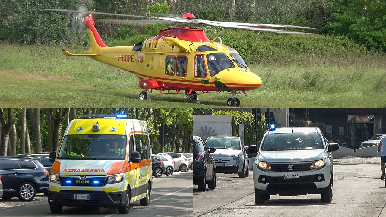 Ambulanza Castel Monte Jesolo + Elisoccorso LEONE 2 PadovaEmergenza + Guardia Costiera in emergenza