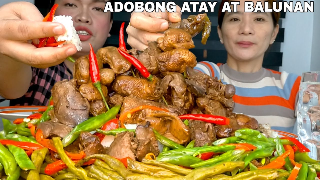 SPICY ADOBONG ATAY BALUNAN AT LEEG WITH SITAW | MUKBANG PHILIPPINES | CHICKEN ADOBO