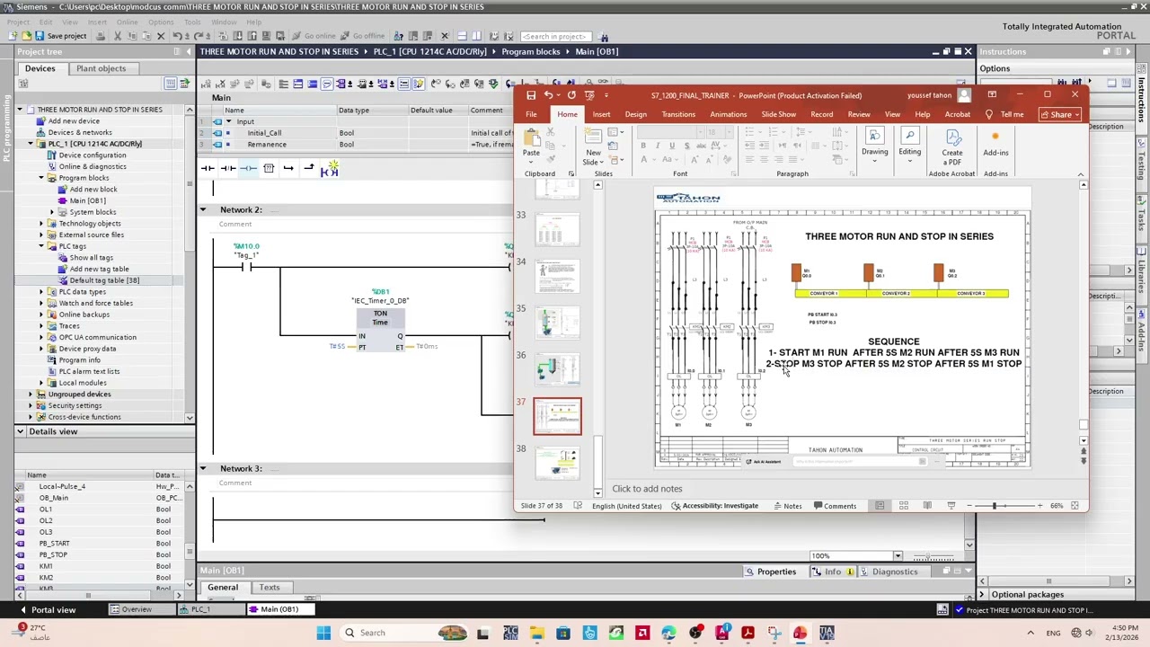 Siemens TIA Portal | Three Motors Run & Stop in Sequence (S7-1200) – Part 7