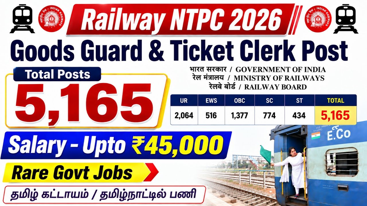 5,165 Posts 🔥 RRB NTPC Notification 2026 tamil | Graduate & Undergraduate | Railway Jobs 2026 tamil