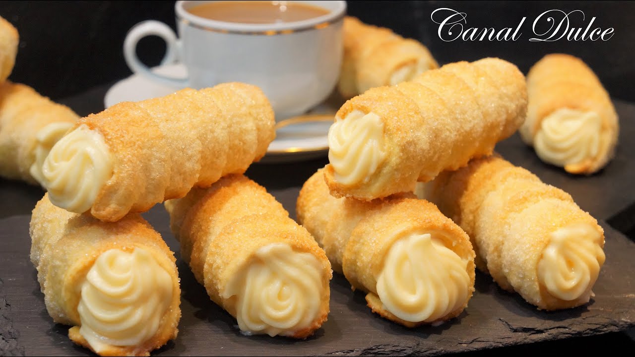 CANUTILLOS DE GALLETA Y CREMA RECETA FÁCIL Y BUENÍSIMA