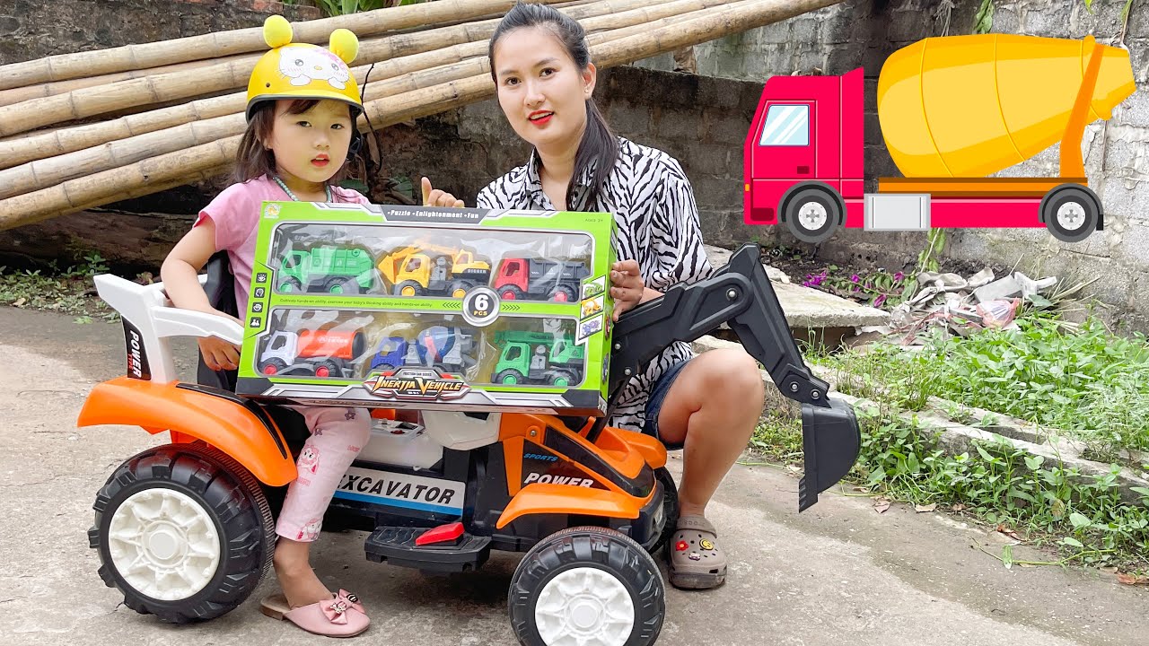 Cam Cam review các loại xe công trường : xe máy xúc , xe cần cẩu , xe trộn bê tông , xe lu
