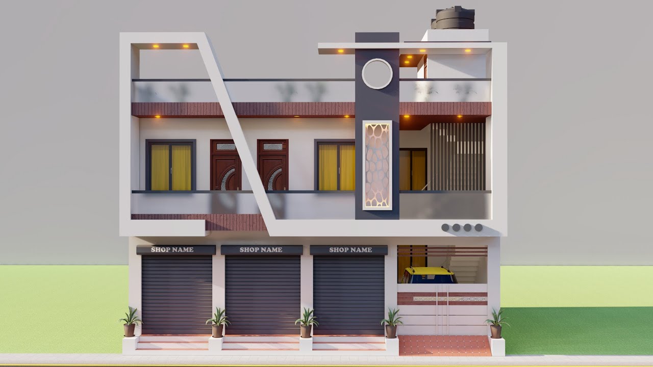 निचे दुकान ऊपर मकान का नक्शा ,3D 35x27 Dukan Or Makan ka naksha,Car Parking House Plan