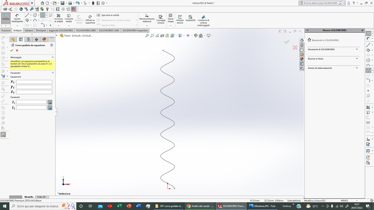 Solidworks: Curva Guidata da Equazione e Spline (007)