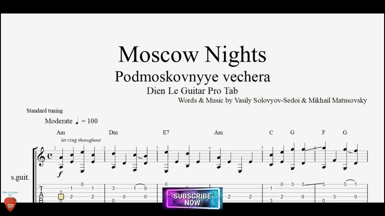 Guitar Solo Easy Version (Подмосковные вечера) Moscow Nights with Guitar Tutorial TABs