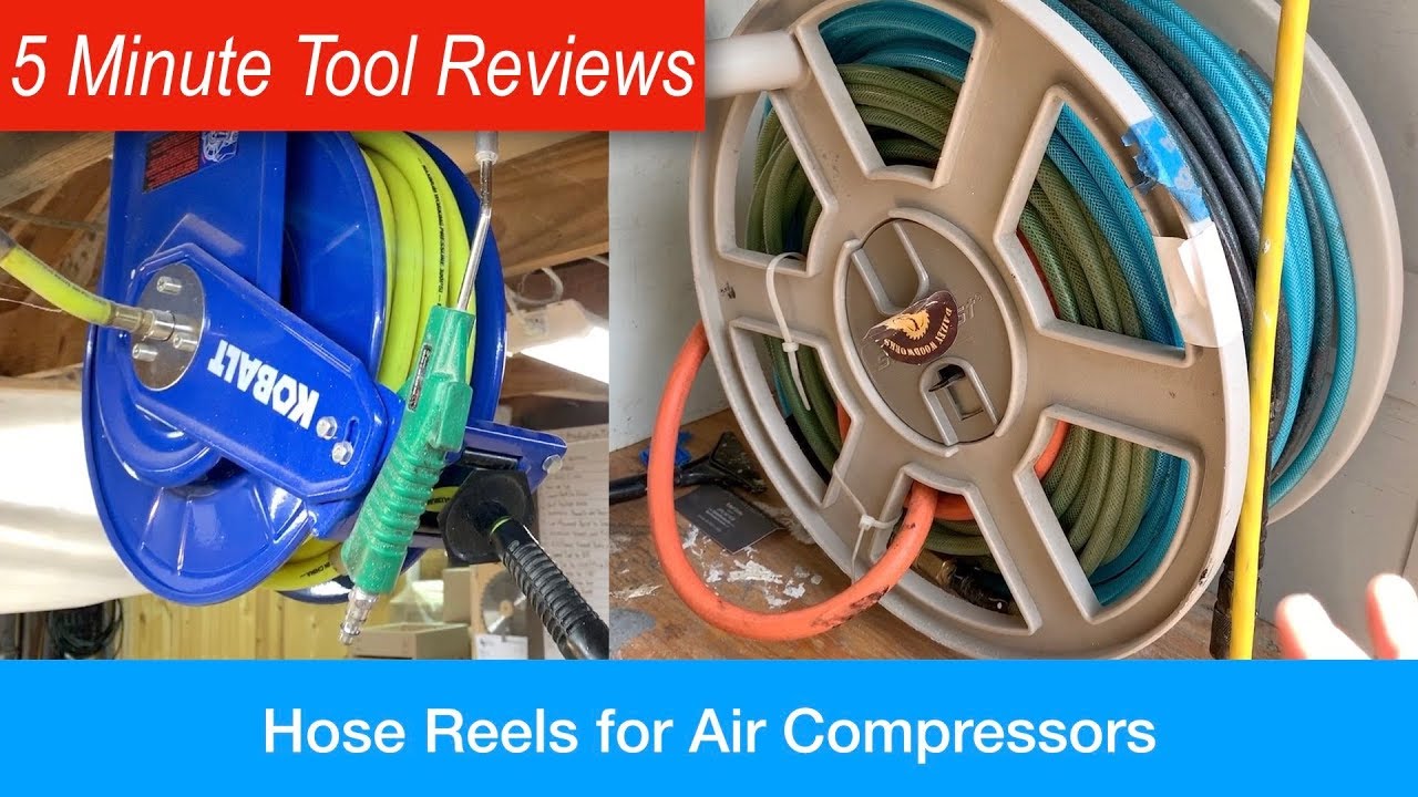 Kobalt Auto Air Hose Reel vs Garden Hose Reel for Air Compressors - Five Minute Tool Reviews