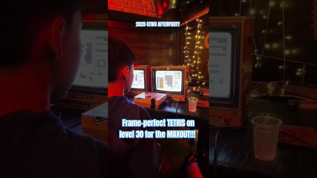 Frame-perfect 30hz Tetris on level 30 for the MAXOUT! @ClassicTetris afterparty.
