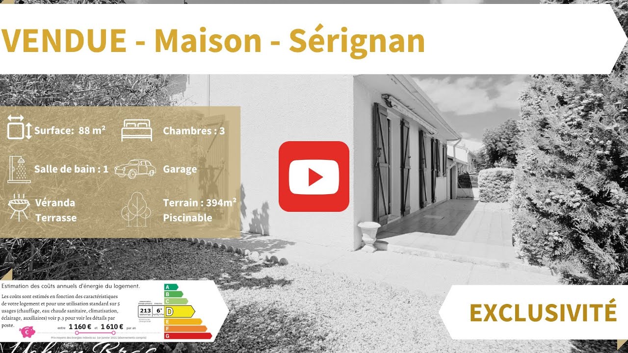 Bienvenue à... Sérignan : Maison 88m² avec jardin et garage dans une ville prisée du sud de Béziers.